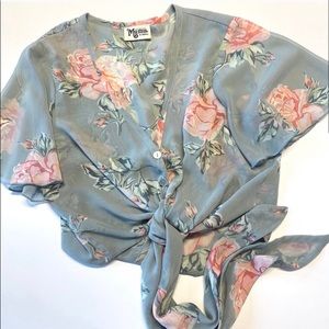 Show Me Your Mumu Floral Tie Crop Top Shirt Rose